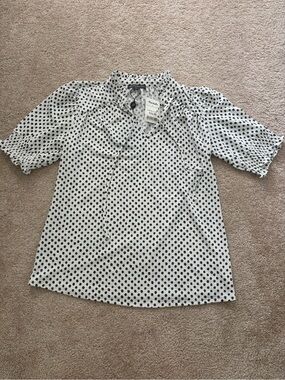Adrianna Papell White Blouse with Black Polka Dots